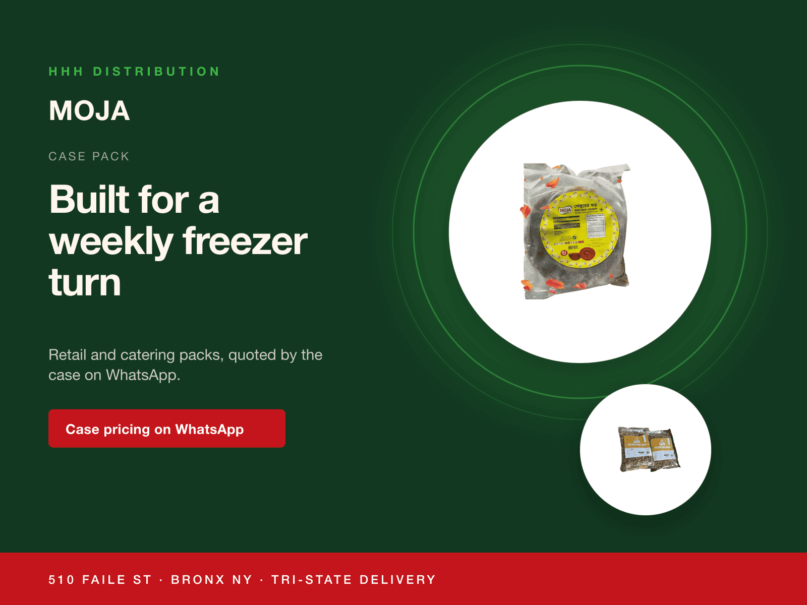 Moja frozen product case on a wholesale supply banner